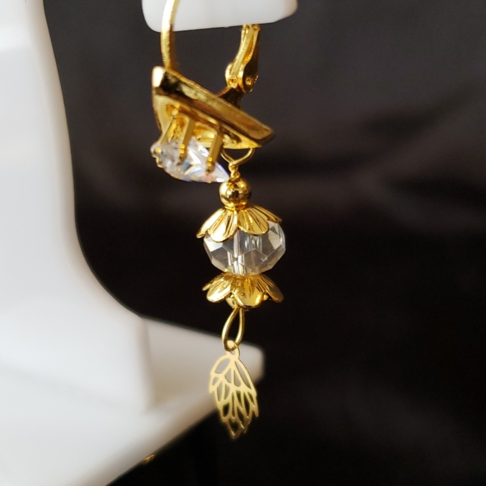 Clear Rhinestone Gold Color Earrings - Picture 2 of 5